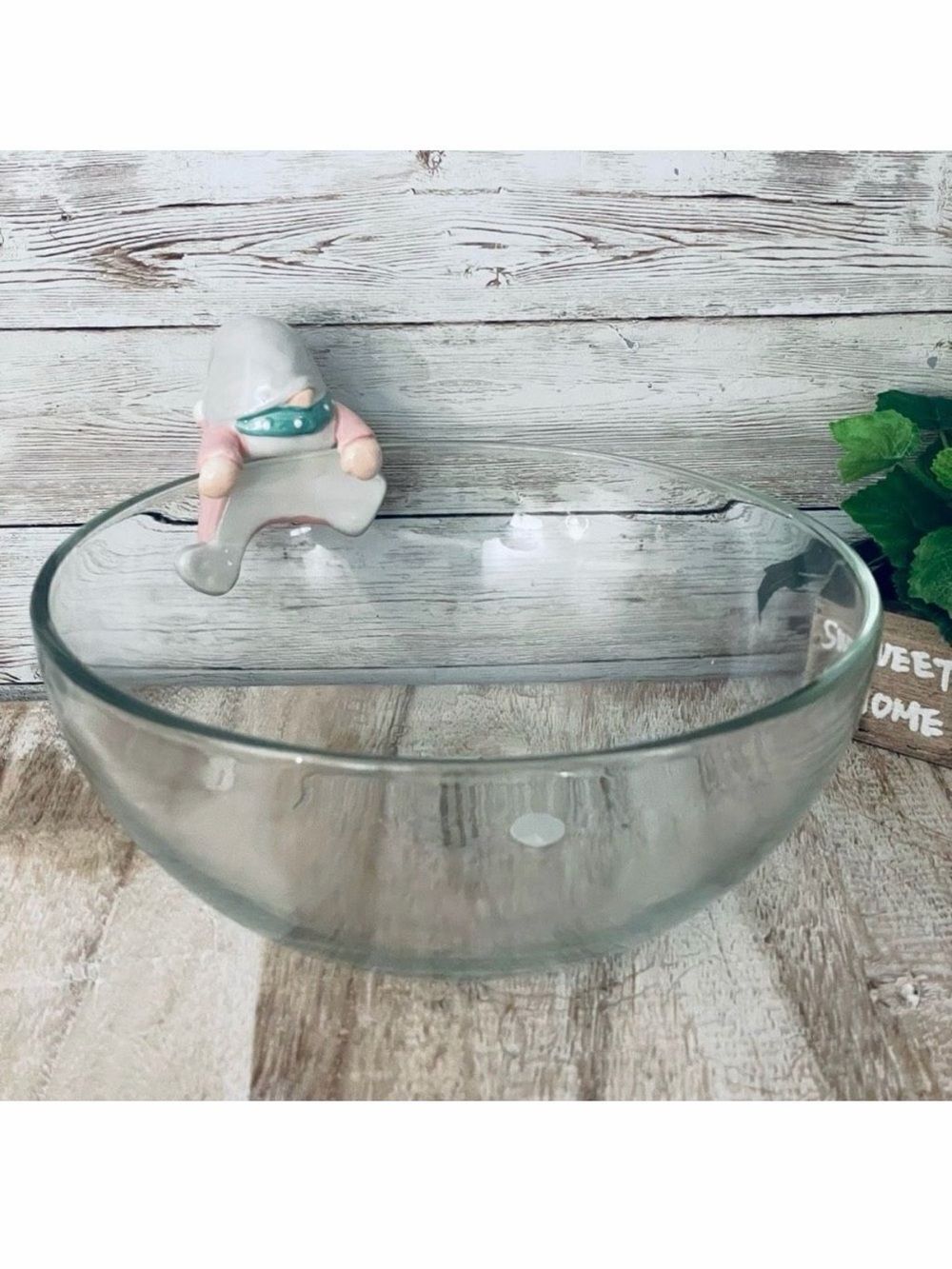 NWT Gorgeous Big 8” Glass Food container with Ceramic Hanging Removable Gnome